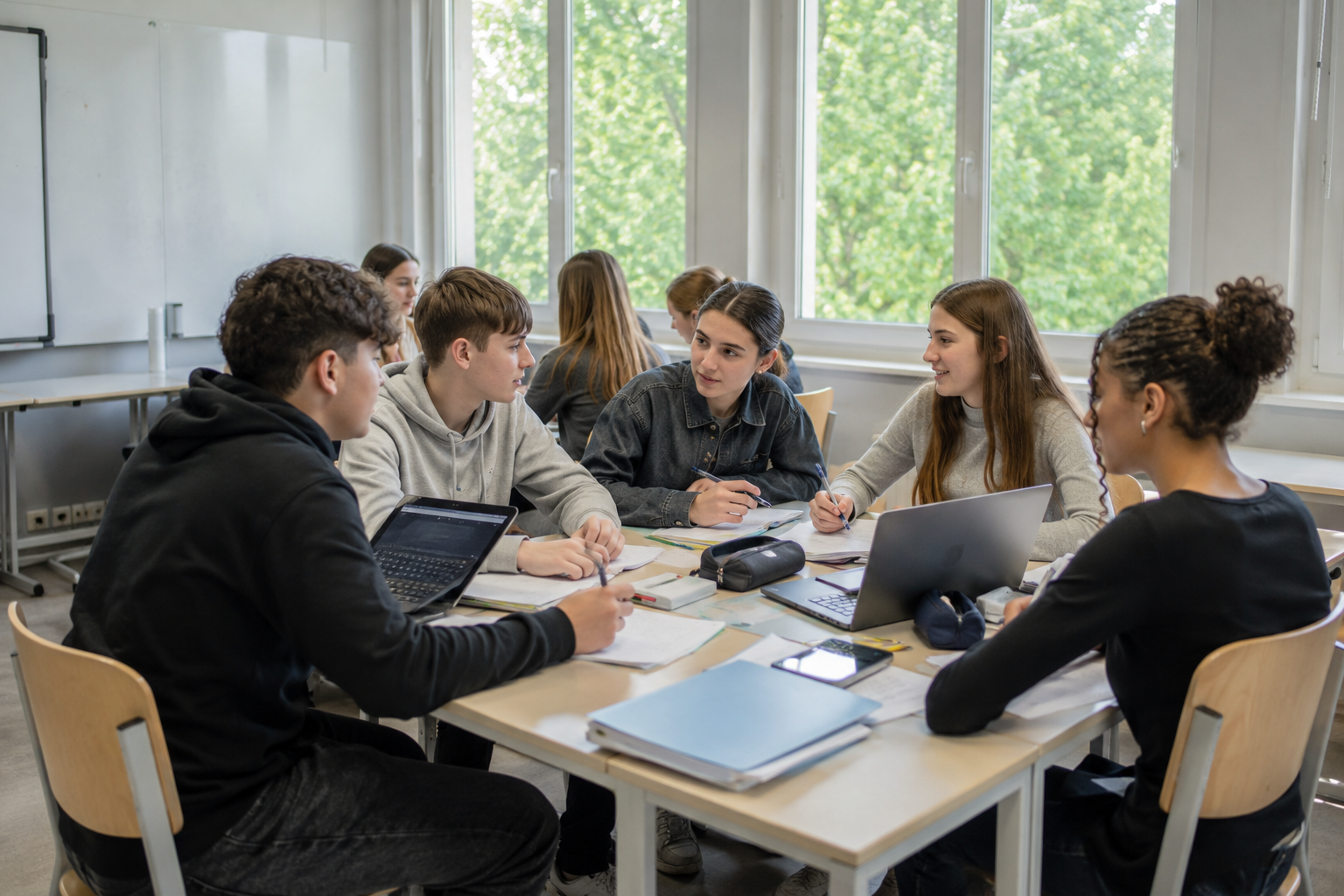 Élèves en groupes de réflexion au Lycée François 1er